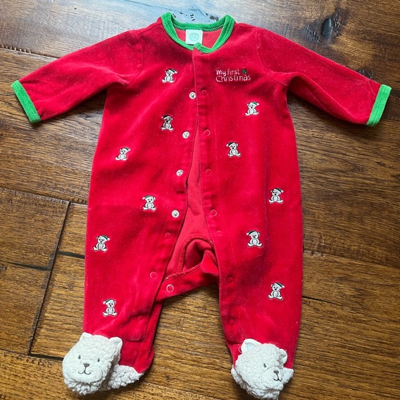 Little Me My First Christmas Teddy bear Footie Outfit or Sleepwear size 3m - Picture 1 of 4